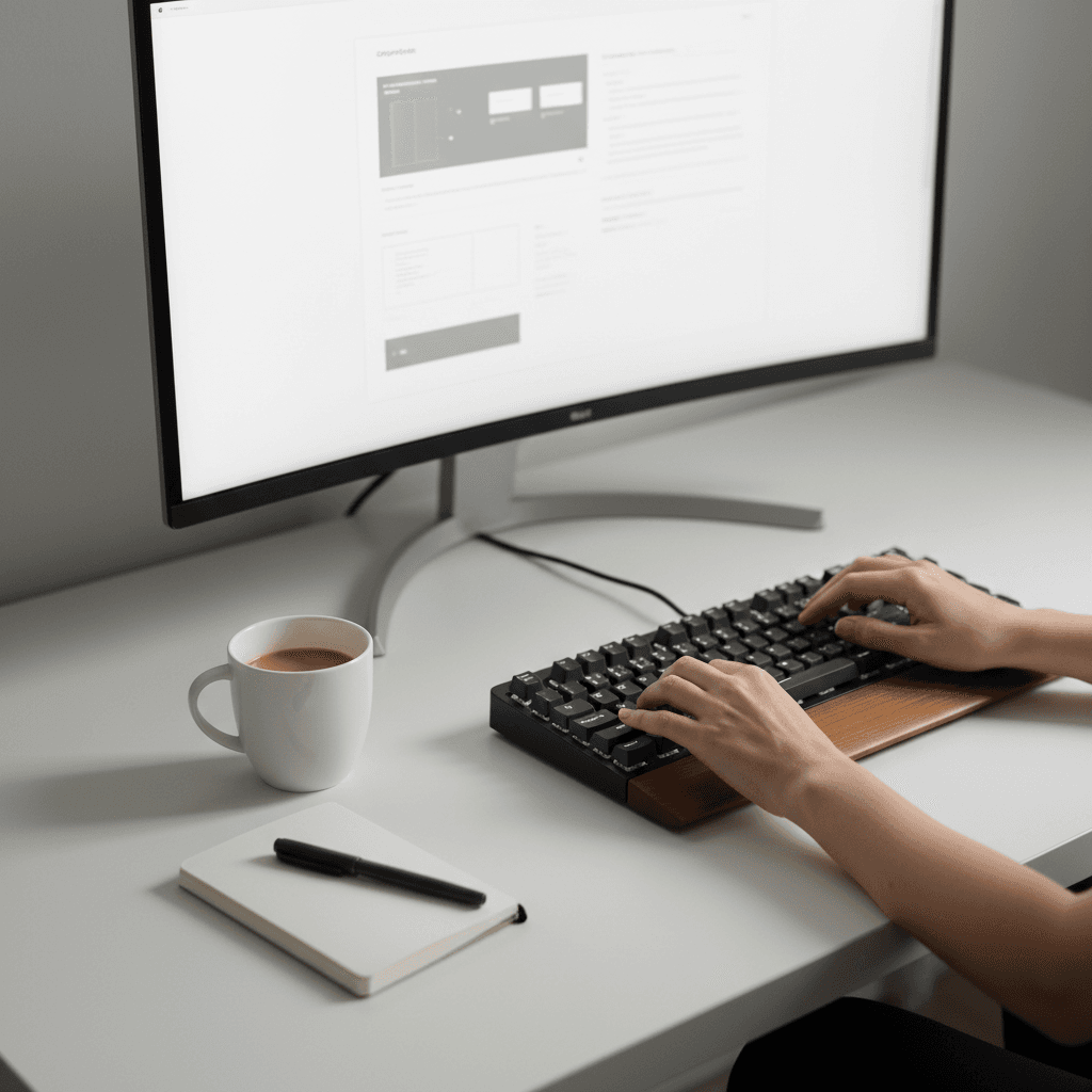 Website design workspace with professional layout on monitor