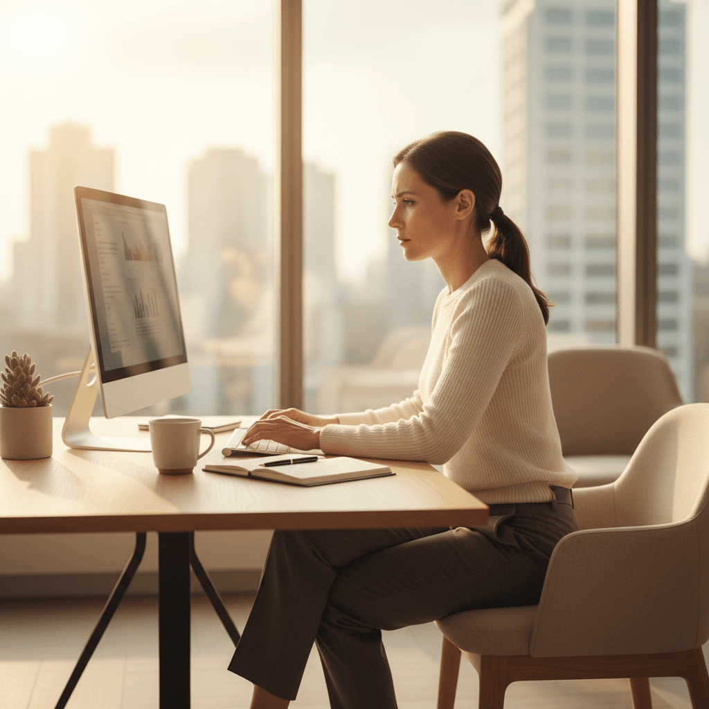 Carol Middleton working at her desk in the Marketing Biz Solutions Dallas office