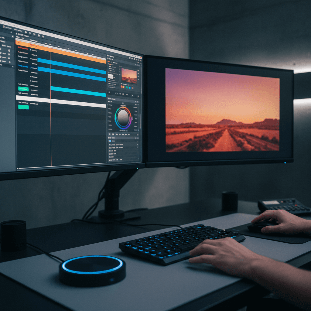 Video editing suite with color grading and timeline interface